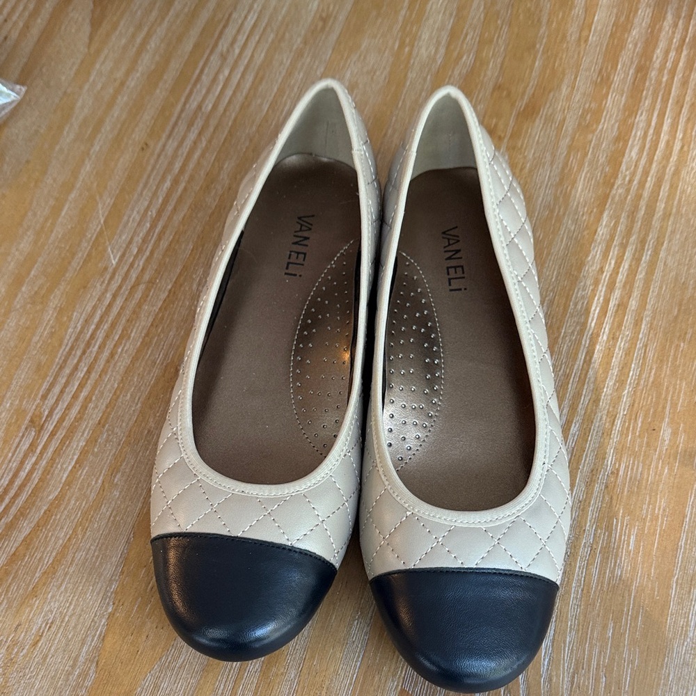 Vaneli Quilted Cream and Black Loafers